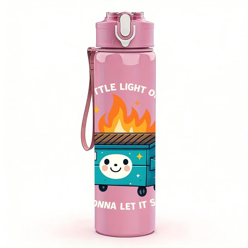 1PC Campfire Pot Fire Cartoon 750ml Color Plastic Sports Water Bottle Leakproof Flip Straw Lid Suitable for Sports Office Home Use