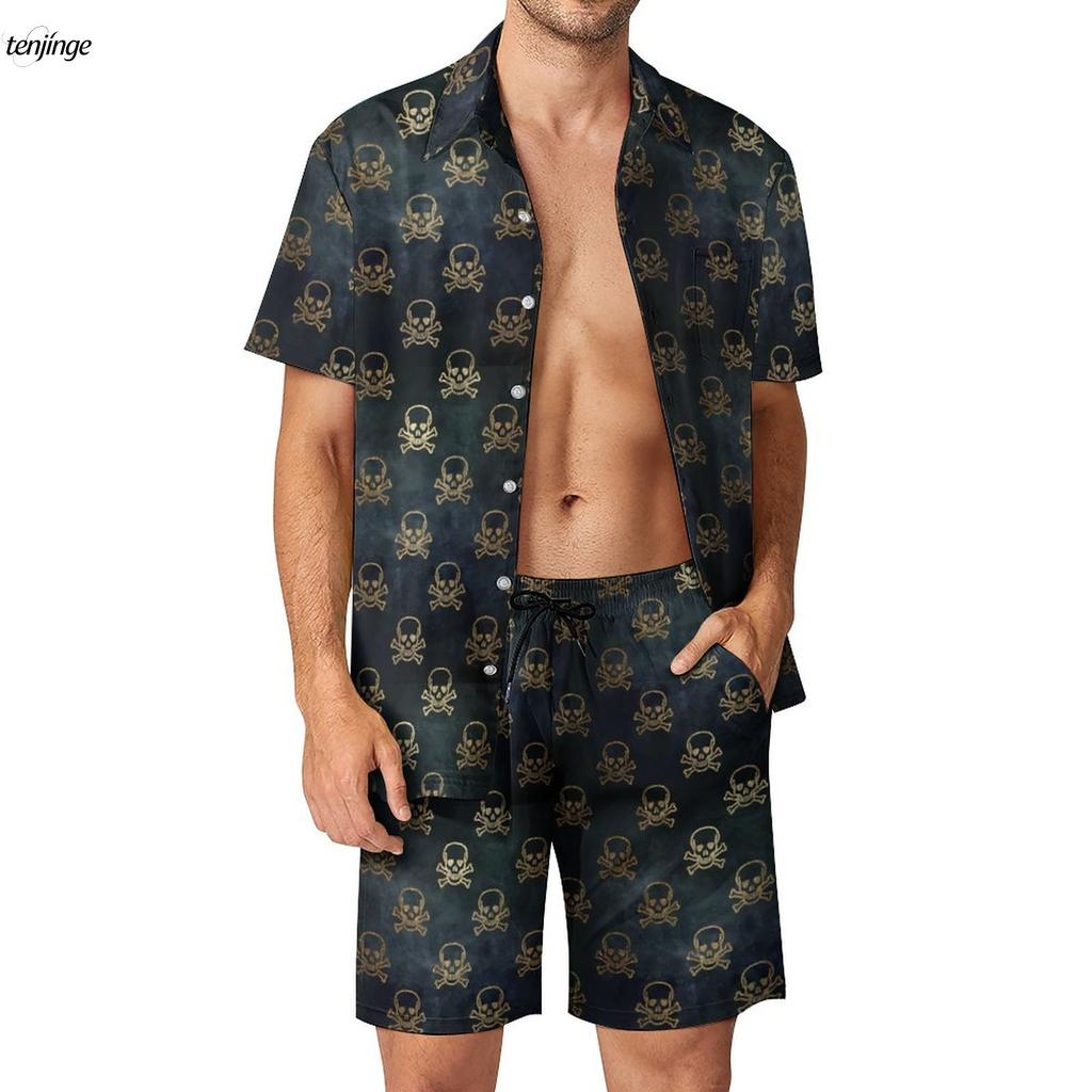 Skeleton 3D Printing Fitness Outdoor Men Sets Bone Skulls Casual Shirt Set Summer Pattern Shorts Two-piece Funny Clothing Suits