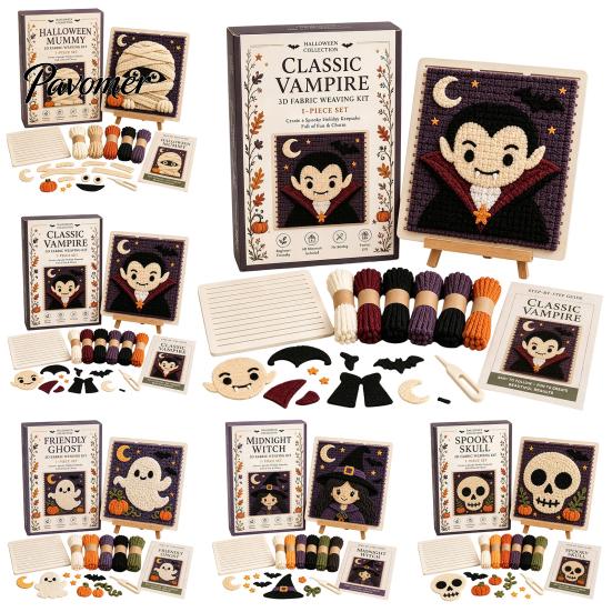 Fun Wool Weaving Materials Halloween Fabric Kit, Spooky Pumpkin Ghost Witch Skull DIY Parent Child Interactive Activity Craft Handmade No Sewing