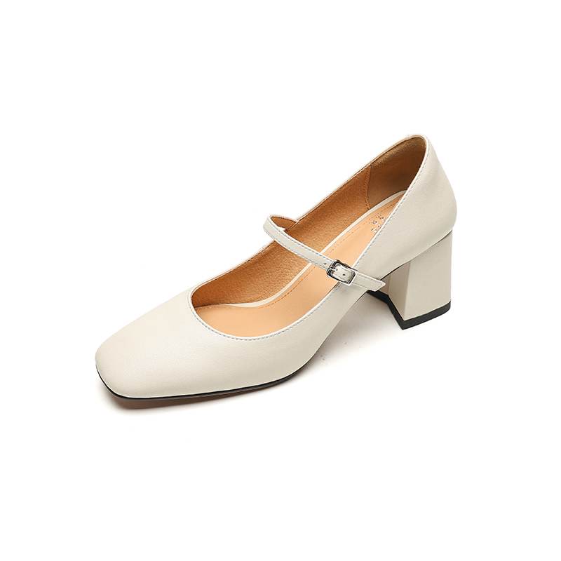 Krazing Pot Full Grain Leather Square Toe Chunky Heels Summer Shoes Mary Janes Buckle Straps Women Pumps