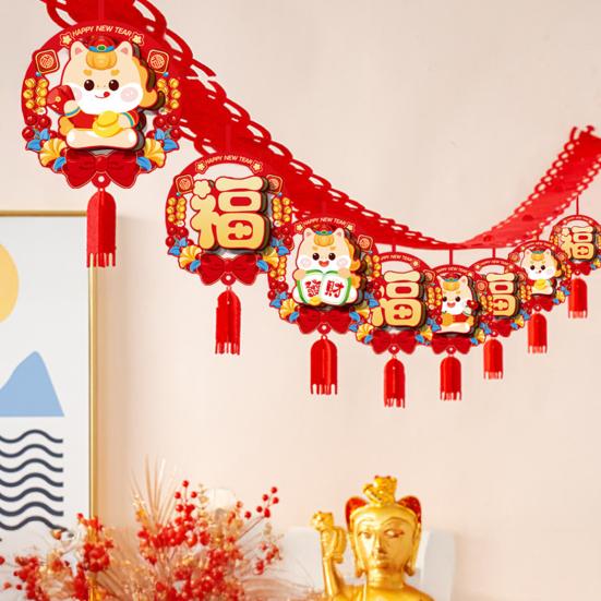 Chinese New Year Good Luck String Garland Happy Lunar New Year Hanging Banner 2026 Spring Festival Bunting Garland for Home Office Backdrop Decoration