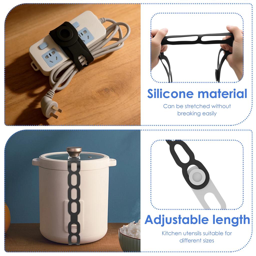 6Pcs Pot Universal Fixing Strap 21.65 Inch Crock Pot Lid Holder Supplies Silicone Straps Suitable for Storing Curtains Yoga Mats