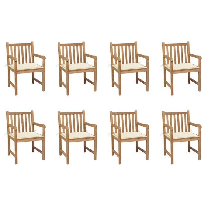 Maison Exclusive - Chaises de jardin lot de 8 avec coussins crème Bois teck massif