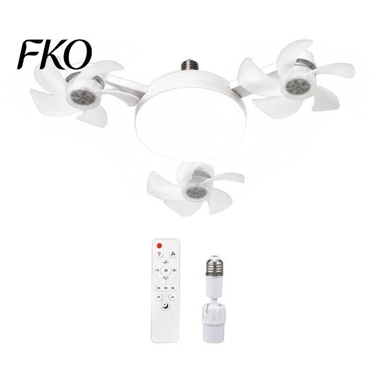 Easy Install Socket Fan 3/4/5 Blade Ceiling with Light & Remote Control, 2-in-1 Silent LED Drone Compact Ventilation Lamp Foldable Blades, 3-Speed