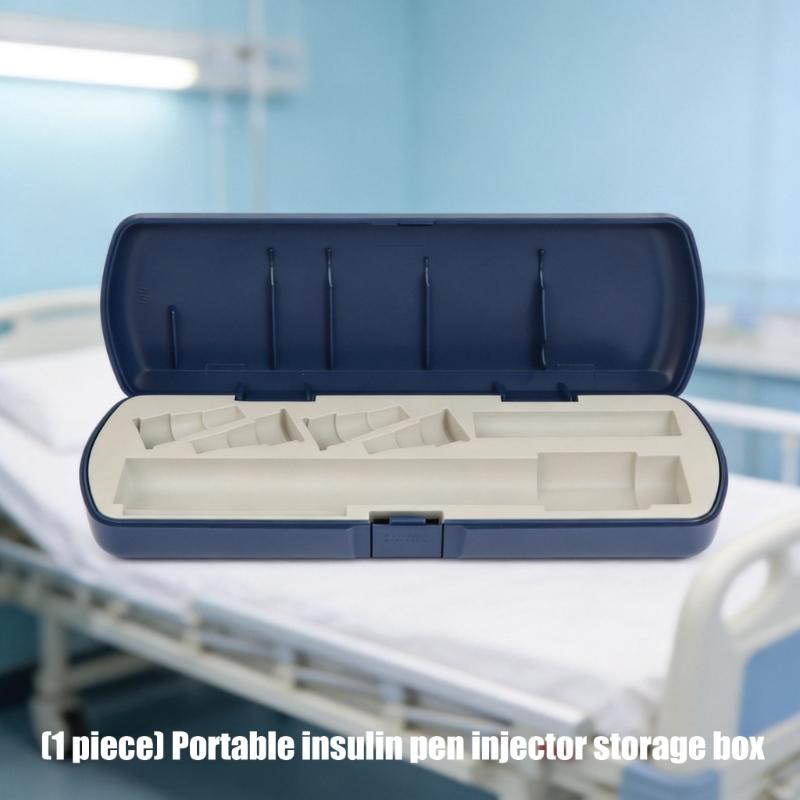 Travel Storage Case for Insulin Pen Accessories, Plastic Carry Box with Molded Sections and Lid Closure To Gather Daily Supplies for Travel, Work, or