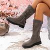Botas Femininas de Largura Larga de Cano Médio, Botins de Tornozelo com Zíper e Detalhe de Franjas, Botins Casuais de Inverno de Salto Quadrado para Mulheres