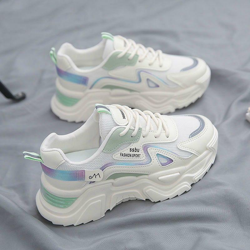 Women's Shoes Spring and Autumn New Thick-soled High-matching Board Shoes Mesh Breathable Dad Shoes Casual Sports Women's Shoes