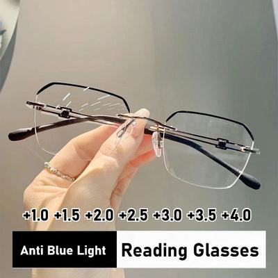 Neutral Fashion Polygonal Rimless Farsighted Glasses Luxury High-Definition Anti-Blue Light Glasses Business Reading Glasses