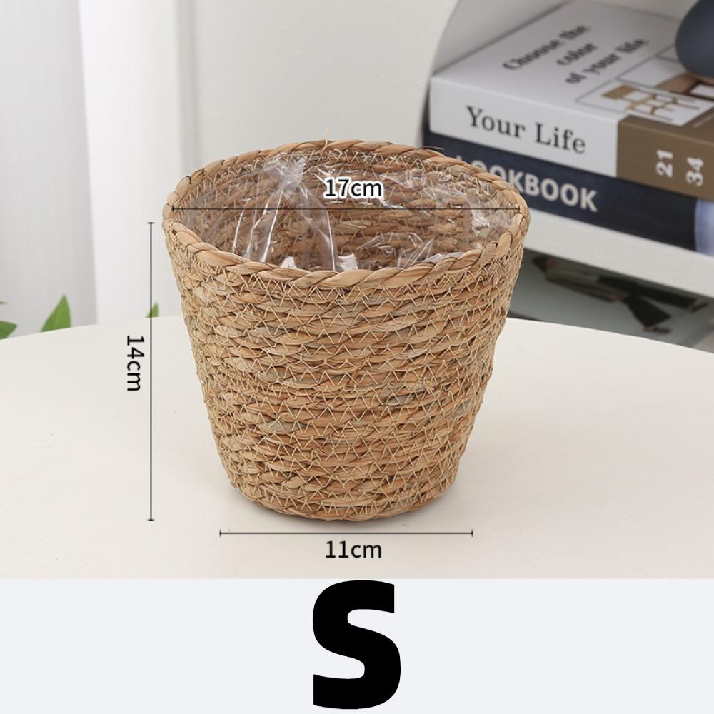 S/M/L Grass Woven Flowerpot for Garden Terraces Flower Pot Basket Planter Basket Furniture Decoration Grass Woven Flowerpot Rattan Straw
