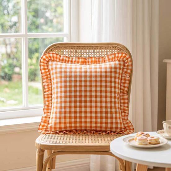 Cuscini Decorativi da Ufficio Interno, Federa per Cuscino Decorativa con Volant, Cotone a Quadri con Bordo Arricciato, Protezioni Cuscino Stile Rustico 18x18 Pollici 20x12 Federa