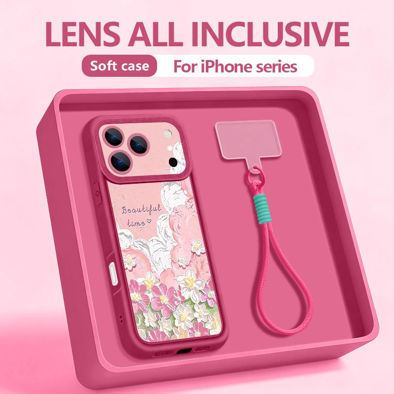 Wrist Strap Lanyard Phone Case For iPhone 17 Pro Max 17E 16E 16 14 15 Pro 12 13 Pro Max 11 Oil Painting Flower Pattern TPU Cover