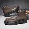 Men's Cowhide Lace-up Martin Boots - Winter Thick Sole, Outdoor Casual, Height-increasing Mid-top Work Shoes