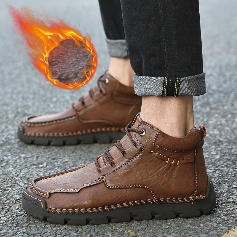 39-48 Men's Medium Top Casual Shoes Outdoor Leather Shoes Large Size Handmade Flat Shoes