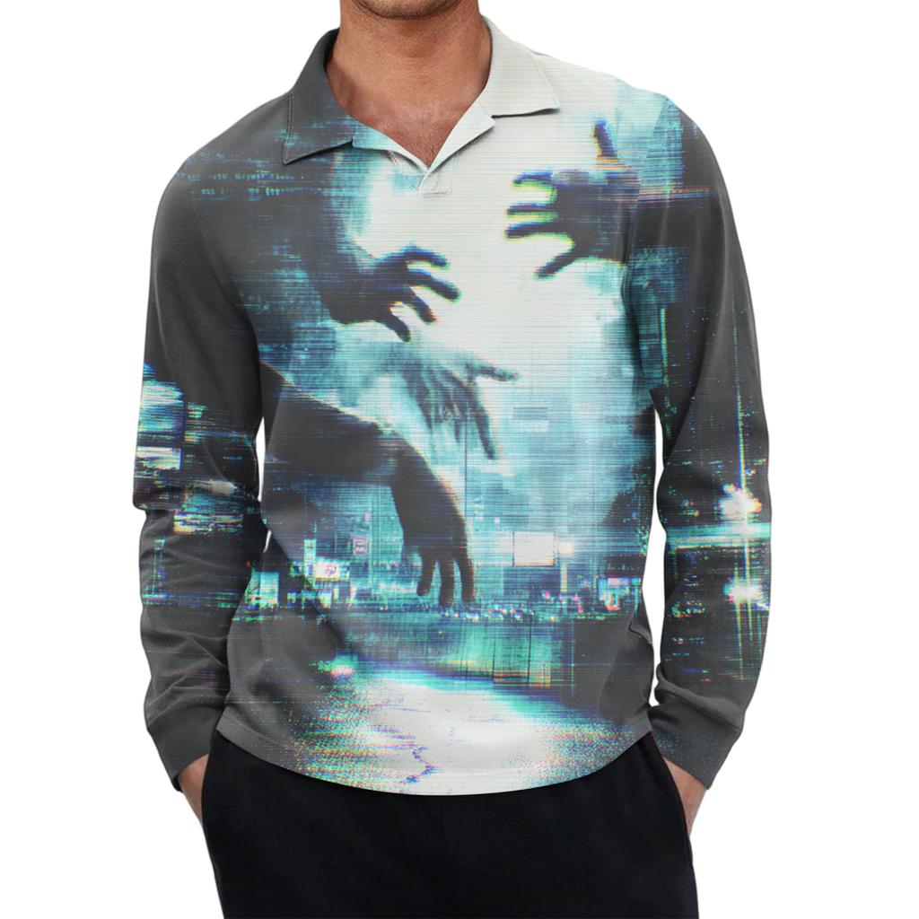 Men's Casual Retro Small V-neck Long-sleeved Top