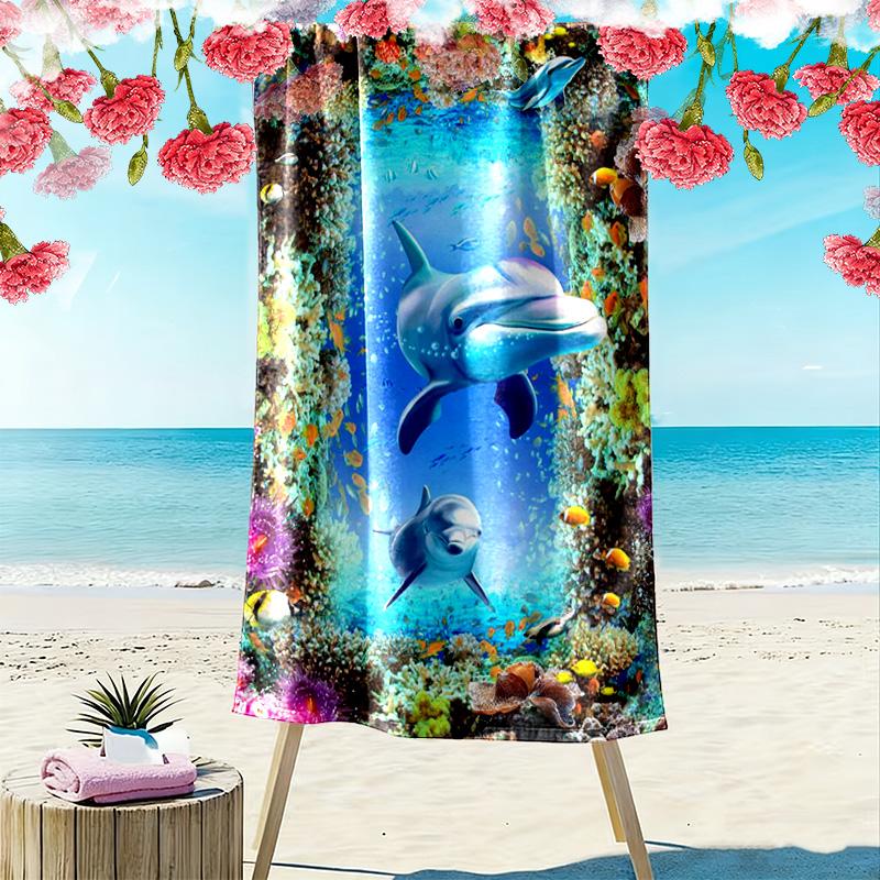 3D Ocean Animal Print Beach Towel, Large Soft Quick Dry Towel for Beach Camping Swimming