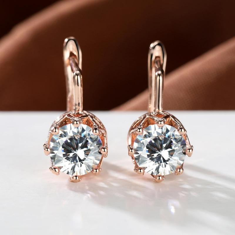 Rose Gold Color Round Cut Pink Red Blue Rainbow Birthstone Drop Dangle Earrings Eight Claw Stud Hook Earrings Jewelry