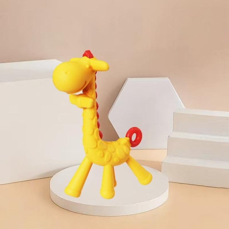 Single-piece Silicone Teether Giraffe Cartoon Baby Ring Teether BPA-free Silicone Chewable Pendant Teething Gift Toy for Infants