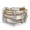 Women's Fashion Rhinestone Leopard Print Multi-Layer Magnetic PU Leather Bracelet