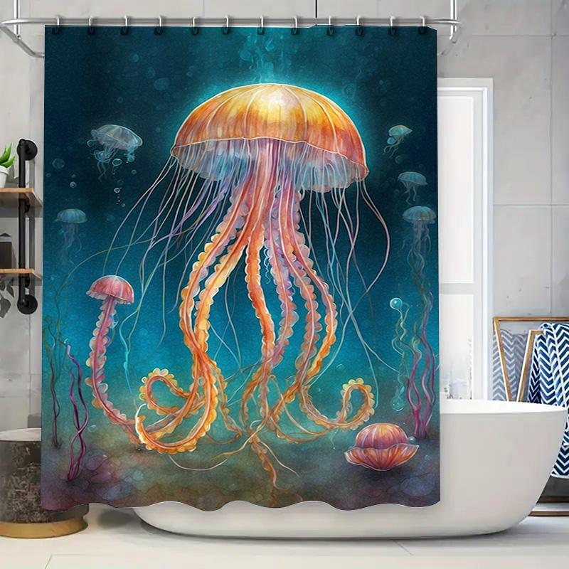 

Underwater World Jellyfish Shower Curtain 180X240Cm Watercolor Print Polyester Fabric Bathroom Decor Waterproof Curtains For Kit W60H190(CM)-1 Pcs