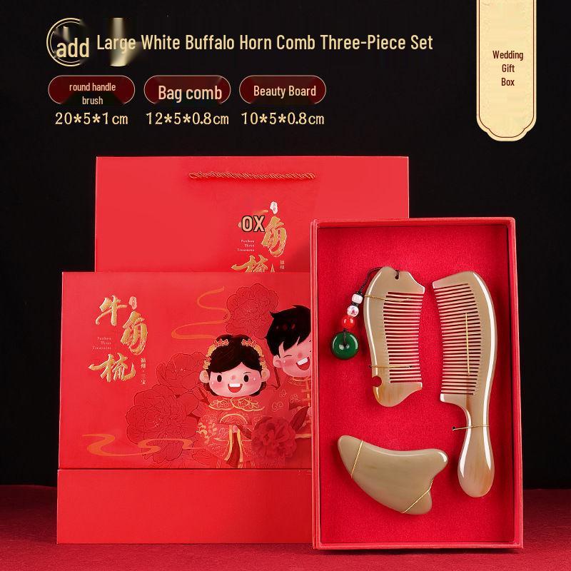 Ox Horn Comb Gift Set: Wedding Pair, Practical Comb for Mother's Day & Valentine's Gifts