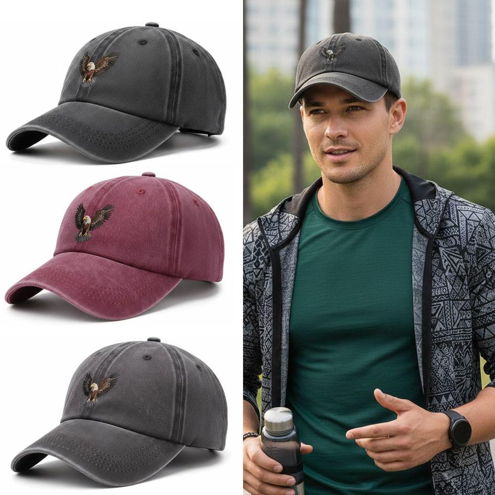 Washed Cotton Winged Eagle Print Baseball Cap Visor Faded Baseball Hats Outdoor Leisure Adjustable Sunscreen Hats