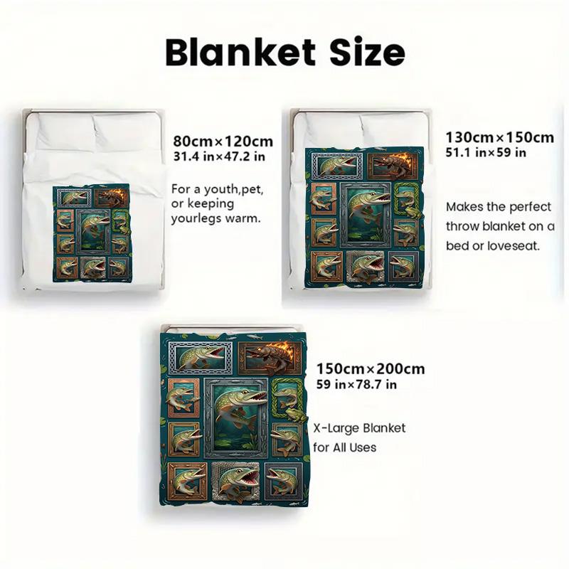 Fish Frame Collage 2D Flat Pattern Flannel Blanket, High quality All Seasons, Home Decor, Warmth and Comfort, Perfect for Christmas Gifts.