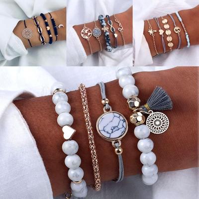 Snowflake Heart Rope Beads Bracelets Set Shell Hollow Moon Coconut Tree Ecg Sequins Star Bracelet