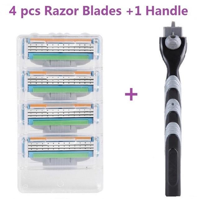 1 ידית + 4 להבים באיכות גבוהה סכיני גילוח לגברים קלטות גילוח לטיפול פנים
