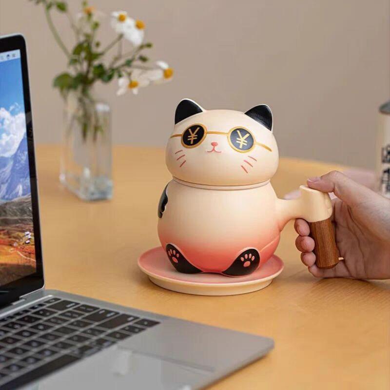 Cana de Ceai Cafea Pisică Bogată și Norocoasă Cadou de Ziua de Naștere Cană de Ceai Separare Ceai