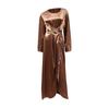 Women's Fashion Solid Color  Long Sleeve Satin Soft Waist And  Dress