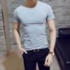 V-Neck Short Sleeve Thin Men T-shirt Summer Solid Color Slim Fit Tee Top Streetwear