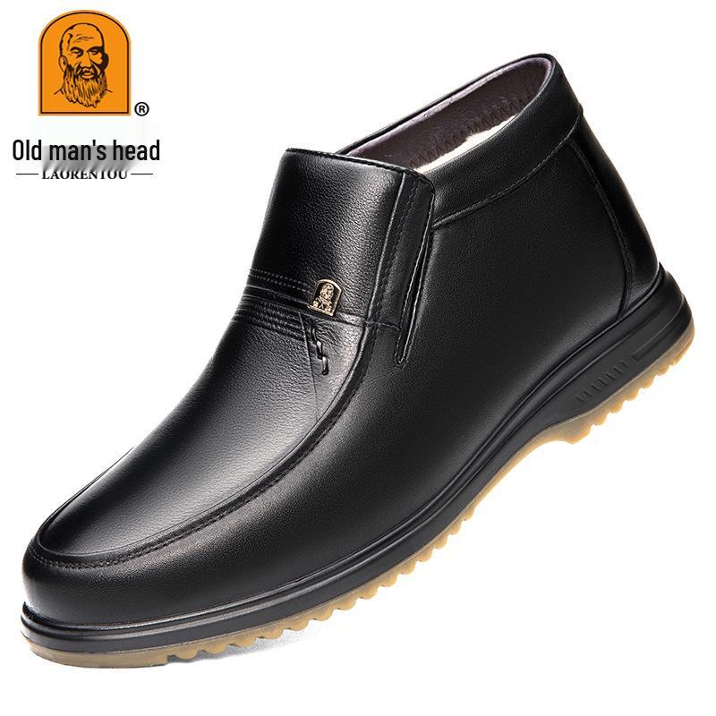 Men s Casual Leather Slip-On Shoes - Soft Sole, Genuine Cowhide, Plus Velvet Warm Lining 38