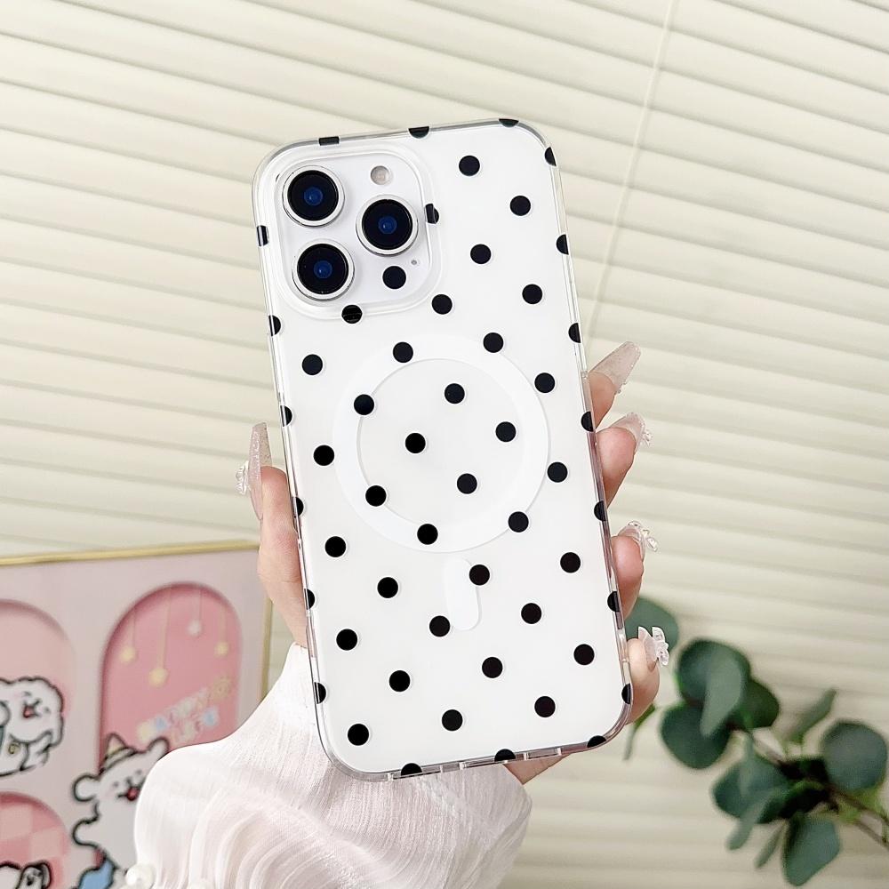 Transparent Candy Colored Polka Dot Hard TPU For Magsafe Phone Case For iPhone 16 14 Pro Max 15 13 Wireless Charge Bumper Cover