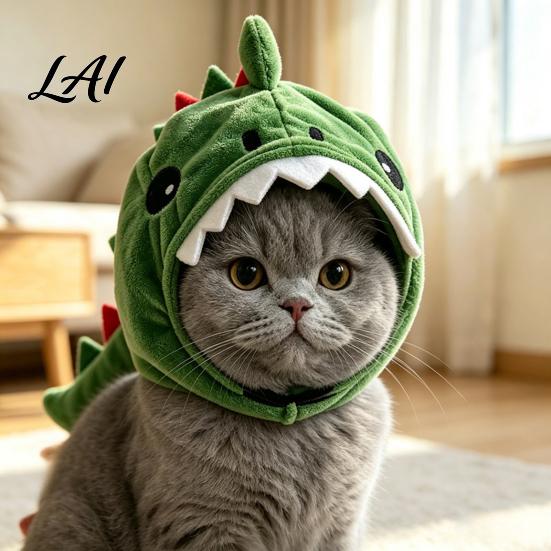 Funny Pet Outfit for Internet Celebrities Cute Dinosaur Hat Cats Soft Plush Cat Headwear Secure Fit Cats with Shark Design Novelty Green Costume 3D