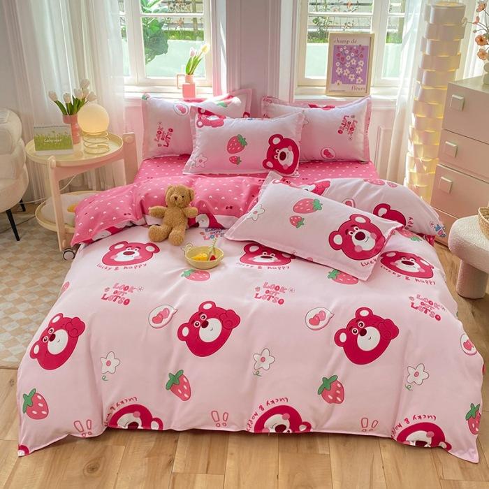 Verdicktes und Poliertes Vier-Teile-Set aus reiner Baumwolle, Bettlaken, Bettbezug, Dreiteiliges Set für Studentenwohnheim, Bettwäsche