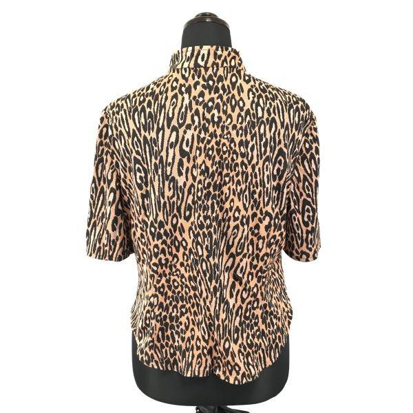 Itariya Zip-Up Short Sleeve Jacket Top Women 9 Orange Black Leopard
