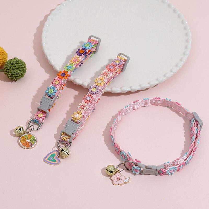 Colorful Lace Flower Cat Collar with Bell - Pet Necklace Jewelry for Cats and Puppies