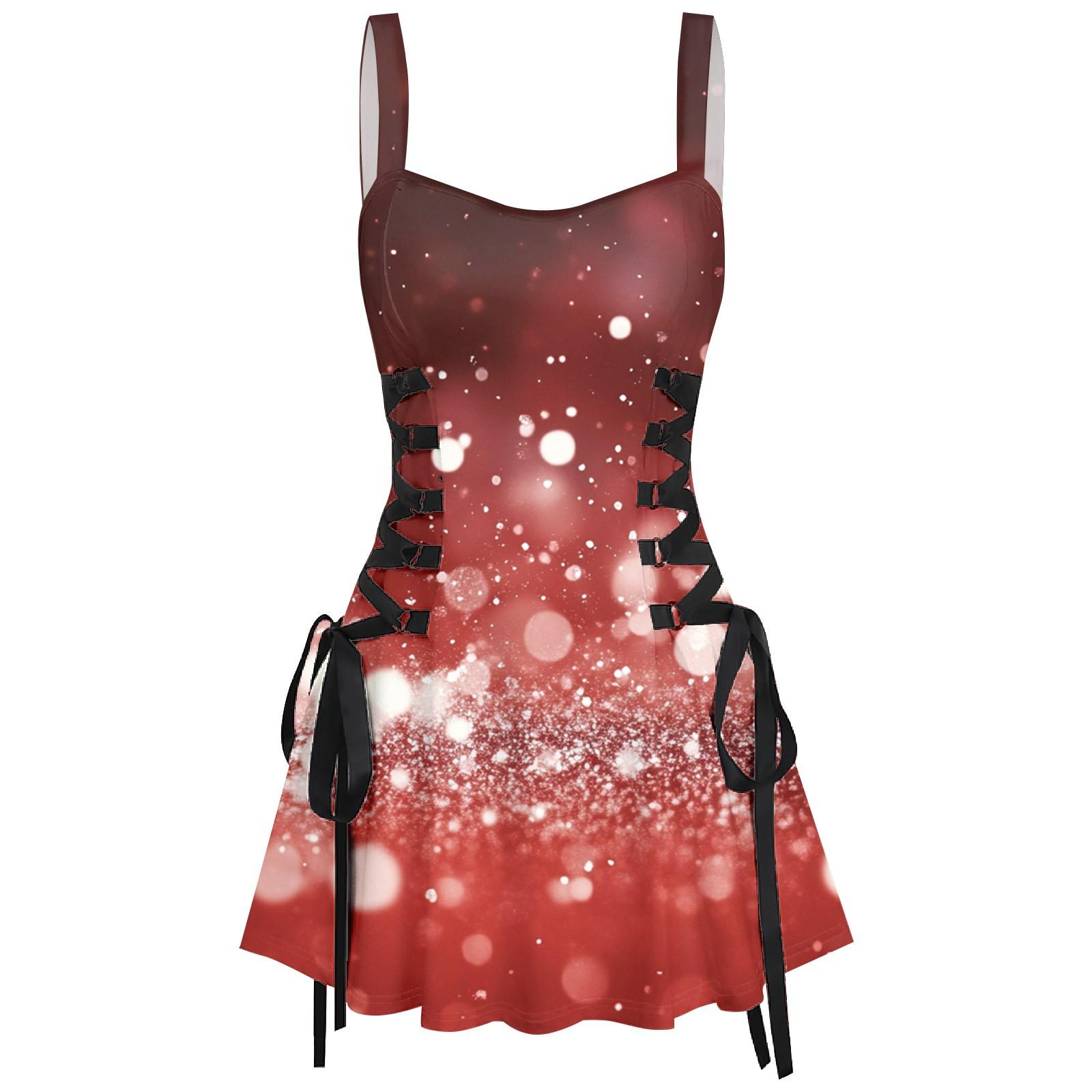 

Жіноча модна вінтажна коротка сукня з принтом і принтом на підтяжках L винний