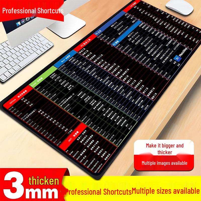 Thick Oversized Desk Mat - Gaming Mouse Pad with Shortcut Keys