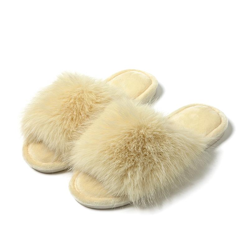 Ins Open Plush Slippers Home Less Plush Slippers Indoor European and American Plush Slippers