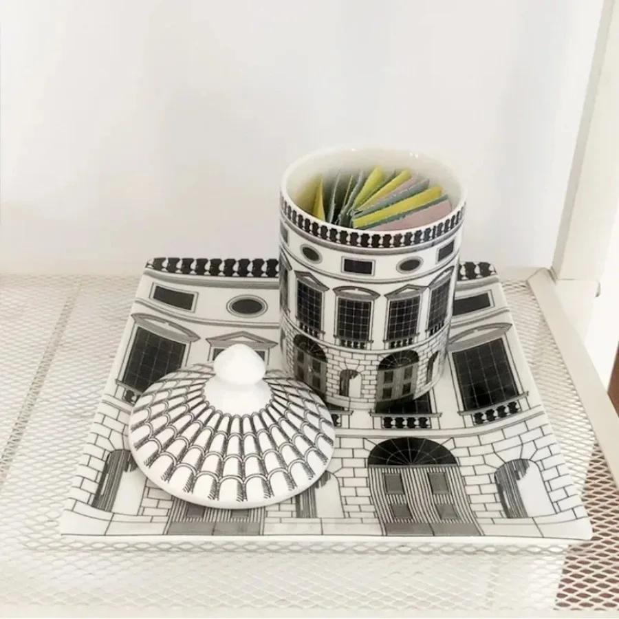 Creative Creative Black And White Architectural Art Ceramic Jar Candle Bottle Home Decor Jewelry Cosmetics Storage Jar Best Gift
