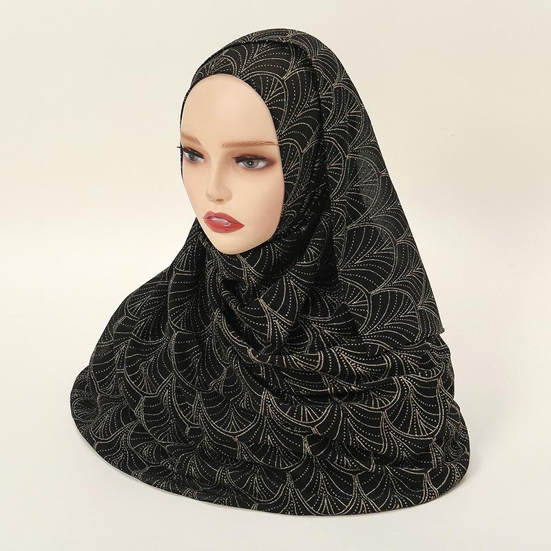 Hot-selling spring and autumn new black bronzing pattern scarf fashionable versatile women's ethnic headscarf chiffon yarn