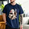 Cotton T-Shirt Spooky Christmas Tshirt Goth Black Cat Christmas Graphic Tee T‑shirt Funny Coffee Cup Tshirts Vintage Gothic Holiday Tops Gifts