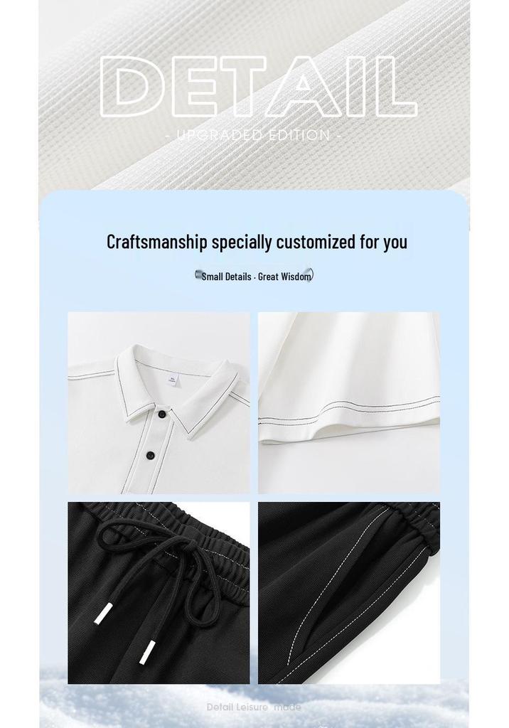 Men's Trendy Plus Size Polo Shirt & Long Pants Two-Piece Set - Casual & Versatile Short Sleeve Tee Sports Outfit