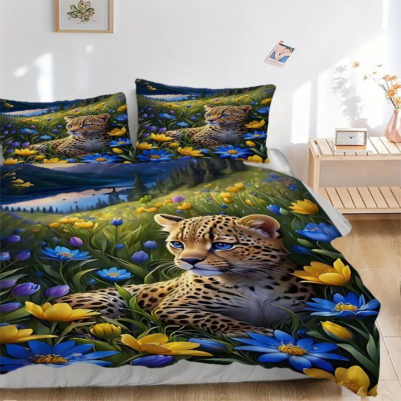 

3pcs Leopard Print Duvet Cover Set - Includes 1 Duvet Cover and 2 Pillowcases, No Quilt Core, All-Season Home Decor yy251111054 135x200cm