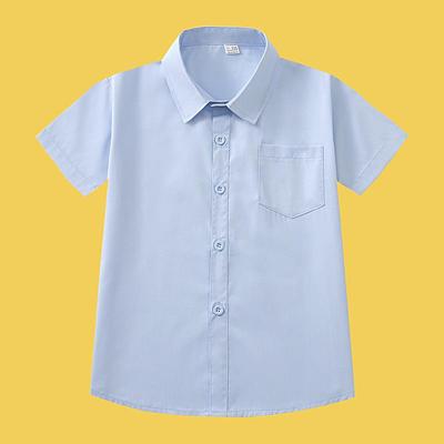 Boys' Blue Short-Sleeve Uniform Shirts - High Color Fastness, Shrink and Wrinkle Resistant