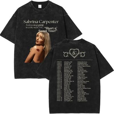 2026 Vintage Washed Sabrina Carpenter Short N Sweet Album TShirt Men Women Summer Casual Oversized T-shirt Y2k Harajuku Clothing Tees
