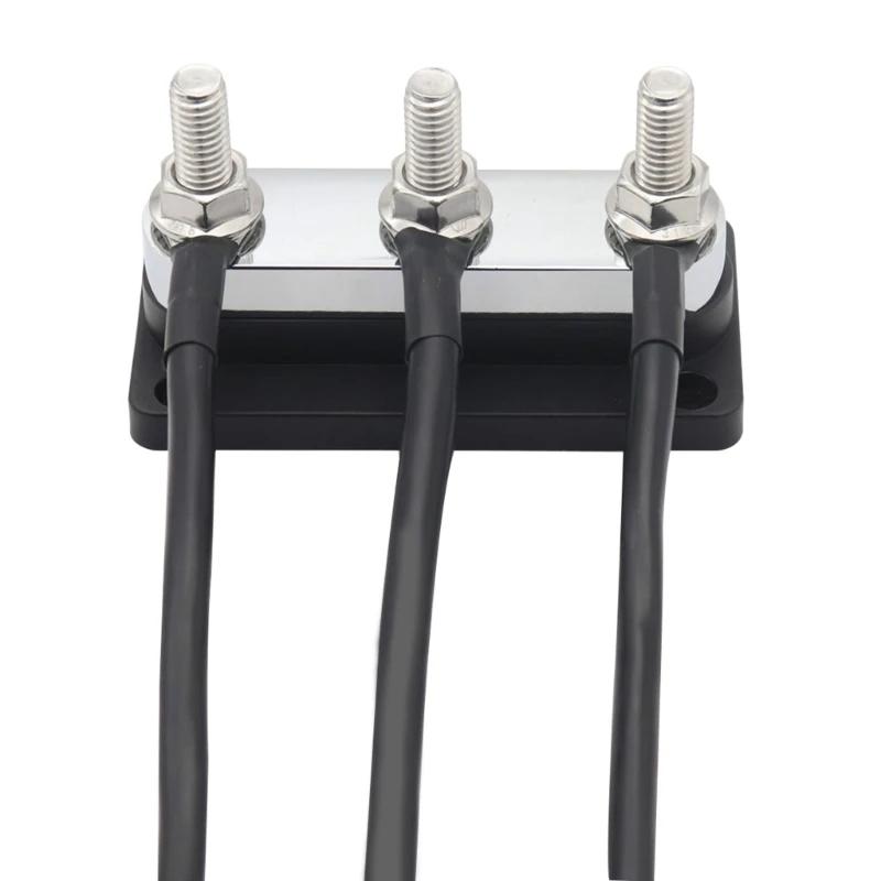 600A Bus Bar 3-Stud (3/8") M10 High Current Copper Busbar Terminal Block Battery Ground Distribution Block DC 12-48V with Cover