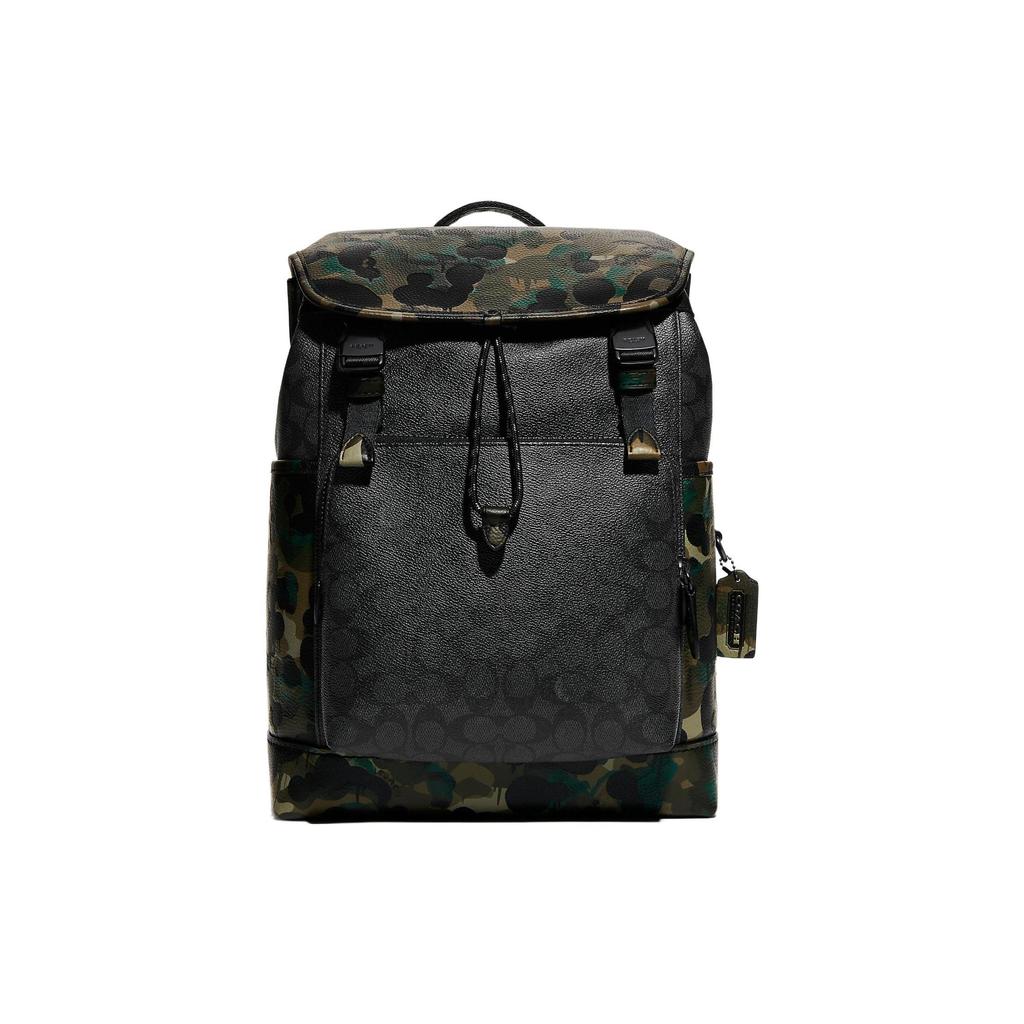 COACH Coated Canvas With Soft Pebbled Leather Backpack Men's Black Monogram & Camouflage C9734-A5F