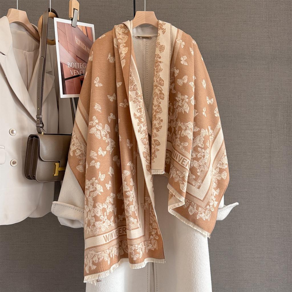 Luxury  Winter Cashmere Pashmina Shawl Lady Wrap Warm Winter Scarves Butterfly Letters Jacquard Female Stoles Scarf